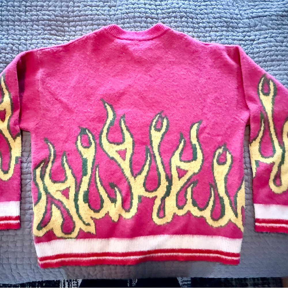 Men’s  wool sweater pink and Yellow Flame Sweater by Palm Angels - Picture 2 of 5